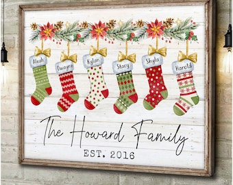 Personalisierte Weihnachtsfamilien-Wandkunst - Benutzerdefinierte Weihnachtsleinwand oder Poster - Feiertagsdekor mit Namen - Familien-Weihnachtsdekoration