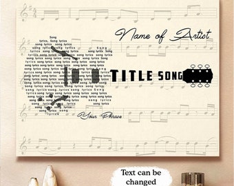 Personalized Song Lyrics Guitar Canvas Print, Custom Wedding Anniversary Gift for Wife Husband, Romantic Music Wall Art Framed Poster