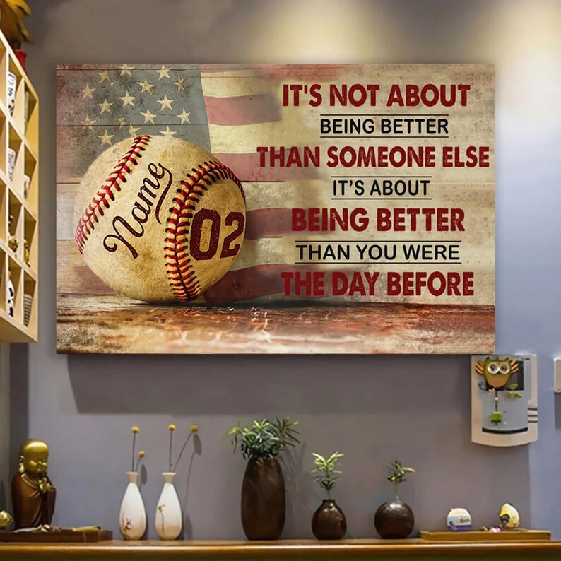Cartaz/tela personalizável de beisebol, não é sobre ser melhor do que outra pessoa, pôster de beisebol, presente de beisebol imagem 1