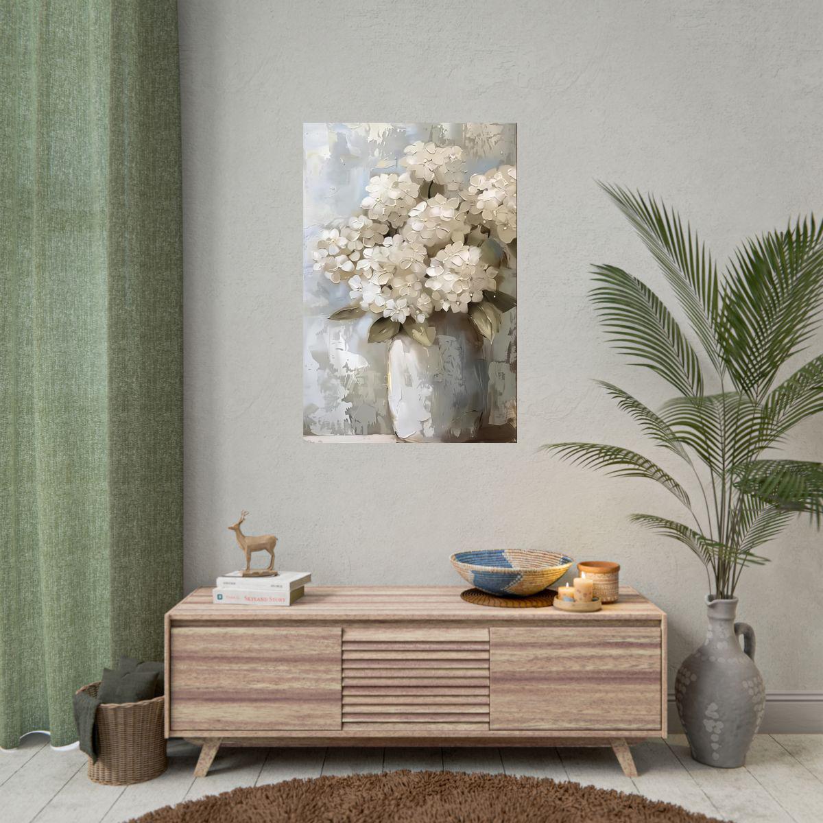 White Hydrangea Floral Canvas Wall Art, Vintage Flower Painting Print ...