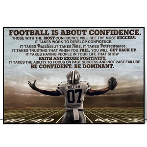 Football Is About Confidence Personalized Canvas – Custom Football Player Wall Art, Motivational Gift for Boys, Teen Athletes & Sports Fans