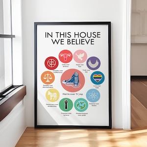 In this House We Believe Wall Art Print, 12 Familienwerte - Feministisches Geschenk, Regeln für das Klassenzimmer