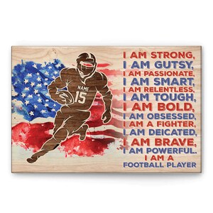 Personalized Football Poster, I am A Football Player Wall Art, Custom Name Number Home Decor