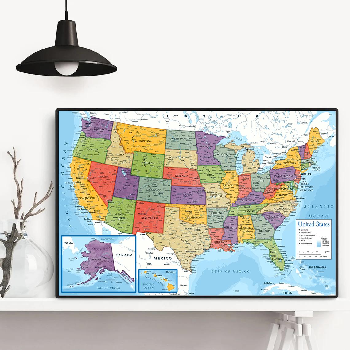 United States Wall Map Poster – Educational USA Chart – Classroom