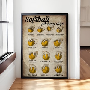 Softball Nick Grip Poster / Leinwand, Softball Life Lessons Wandkunst Druck, Softball Geschenk für Mädchen, Tochter, Kind