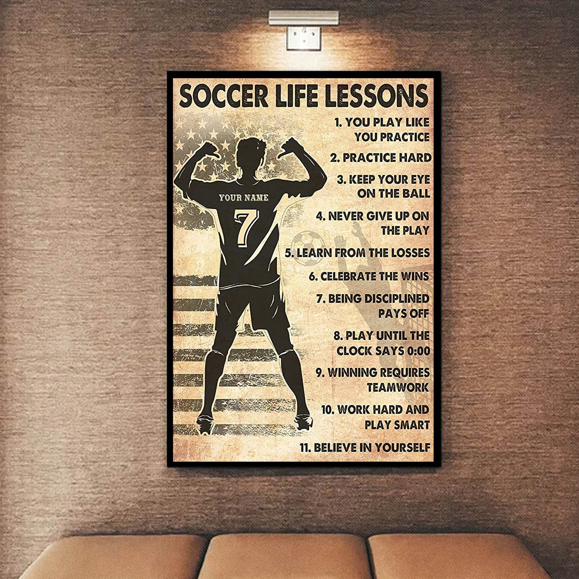 Custom Soccer Life Lessons Poster Or Canvas – Personalized Name Wall Art For Boys, Kids Room Decor Gift