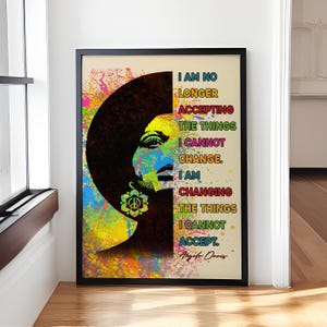 Angela Davis Quote Poster, I Am No Longer Accepting the Things I Cannot Change, Empowering Feminist Vintage Poster for Home or Office
