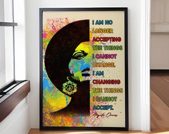Angela Davis Quote Poster, I Am No Longer Accepting the Things I Cannot Change, Empowering Feminist Vintage Poster for Home or Office