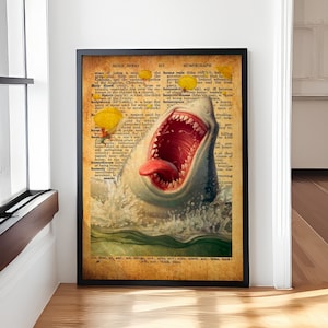 Dictionary Print Shark, Dictionary Vintage Poster, Vintage Funny Shark Wall Art Picture Print Modern Family Bedroom Decor Posters