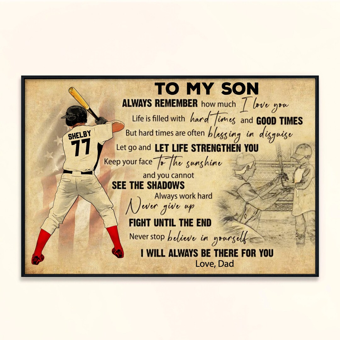 Personalized Baseball to My Son Poster, Canvas, Vintage Style, Baseball ...