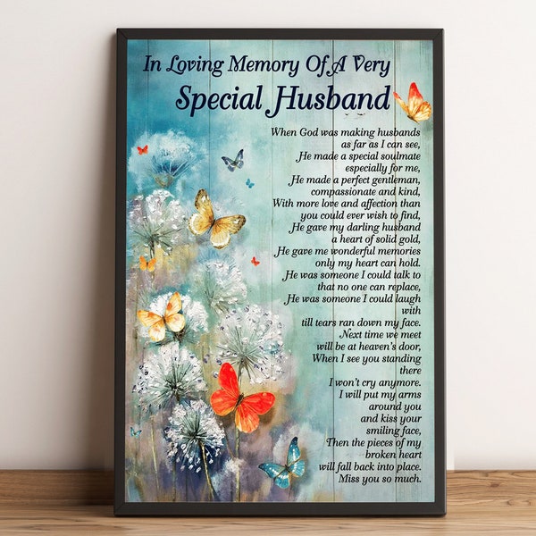 In Loving Memory Of A Very Special Husband Poster, In Memory of Plaque, Husband Memorial Gift, In Loving Memory Gift