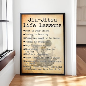 Jiu-Jitsu Poster & Canvas, Jiu-Jitsu Life Lessons Inspirational Quote Motivational Wall Art, Home Decor For Boy, Son
