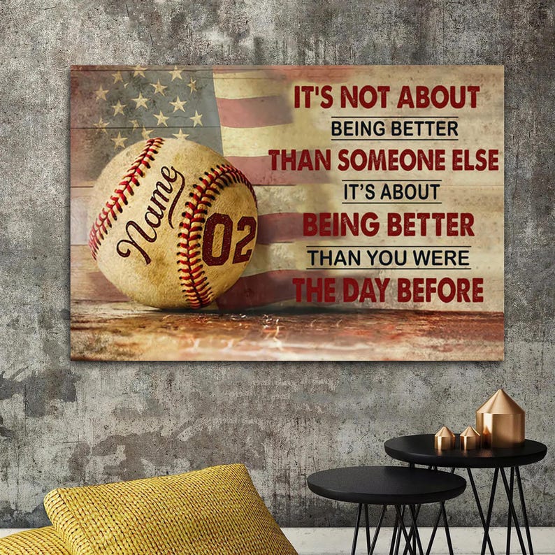 Cartaz/tela personalizável de beisebol, não é sobre ser melhor do que outra pessoa, pôster de beisebol, presente de beisebol imagem 2