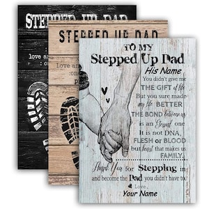 Personalized Stepped Up Dad Canvas, Happy Fathers Day Gift for Step Dad, To My Stepdad Birthday Canvas Custom Name, Custom Stepdad Poster