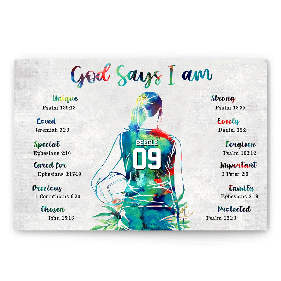 Personalized Volleyball Canvas/poster, God Says I Am Wall Art Print ...