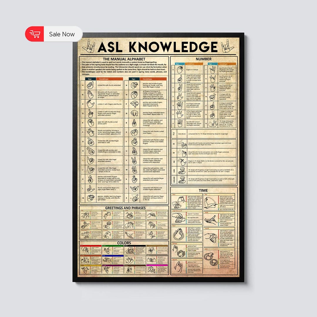 ASL Knowledge Poster, American Sign Language Alphabet, Number, Color ...