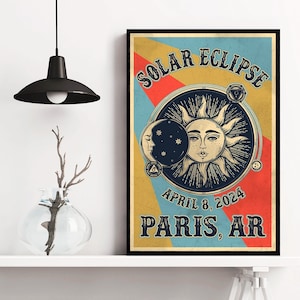 Poster Éclipse solaire 2024 de Paris Arkansas – Art mural Éclipse totale – Souvenir de l'événement du 8 avril – Décoration céleste pour les amateurs d'astronomie