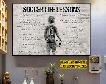 Soccer Life Lessons Believe in Yourself Poster, American Flag Football Player Customized Canvas, Personalized Motivational Sports Decor Gift