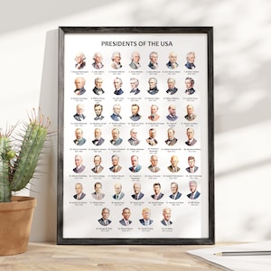 Poster dei presidenti degli Stati Uniti, poster con cronologia dei ritratti presidenziali degli Stati Uniti per la parete educativa delle aule per bambini