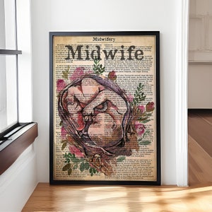 Midwife Text Poster, Fetus In Womb Flower Anatomy Print, Obstetrician Graduation gift idea, Doctor office print, Gynecologist art