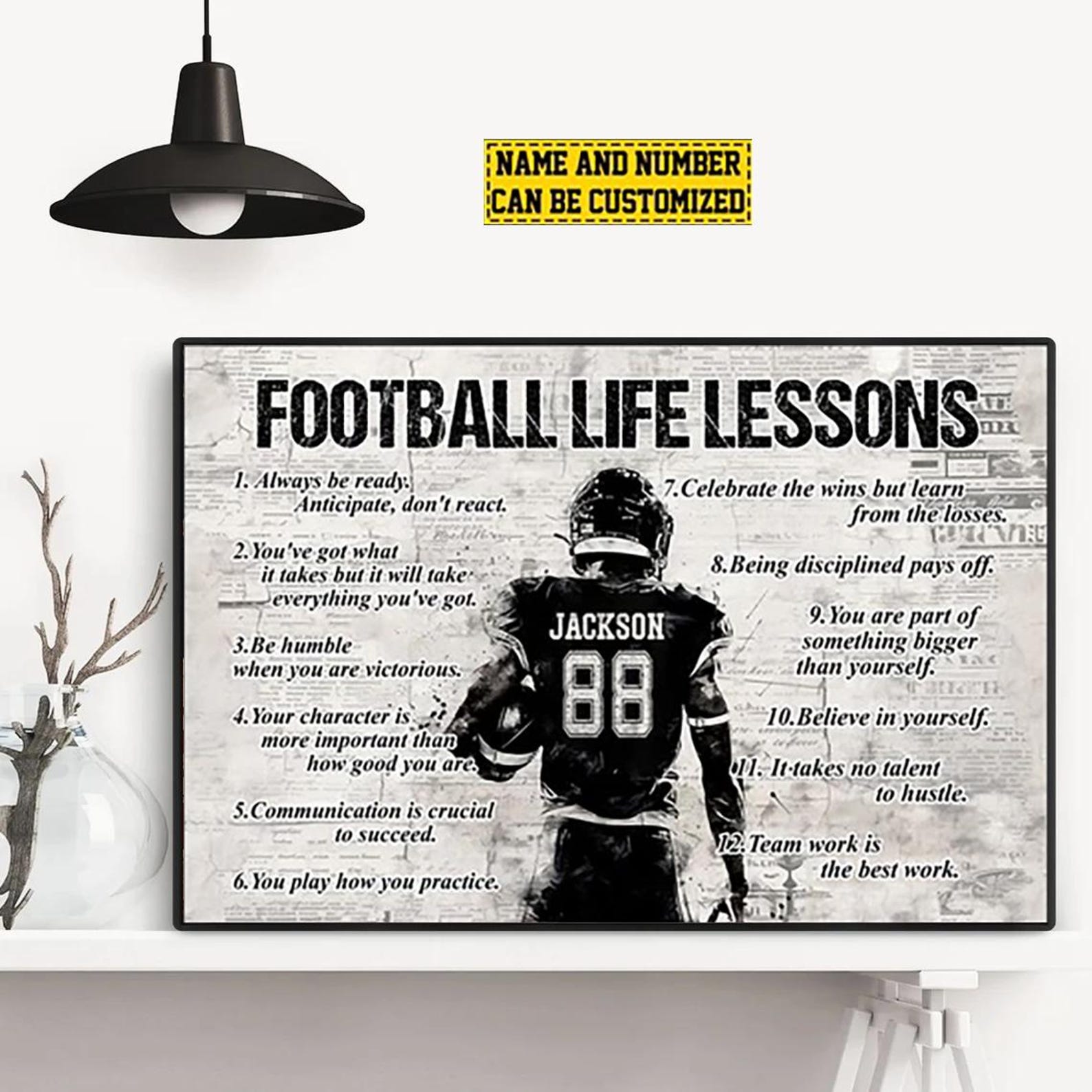 Football Life Lessons, Personalized Motivational Football Boy Canvas ...