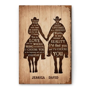 Personalisierte Cowboy Poster & Leinwand, Cowboy Paar Ich wähle dich Wandkunst, benutzerdefinierte Name Wohnkultur für Paar, Frau, Ehemann, Cowboy, Cowgirl