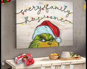 Cada família tem um pôster de Natal do Grinch, arte de Natal, decoração de Natal, enfeite de madeira, família única, presente único para o Natal de 2025