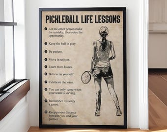 Pickleball Life Lessons Canvas Print, Pickleball Poster Print, Vintage Decor Pickleball Gift For Girl Daughter Painting Wall Art Poster