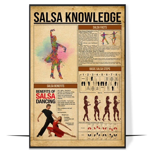 Salsa Knowledge – Benefits of Salsa Dancing Poster, Knowledge Poster, Vintage Poster Wall Art, Home Decor