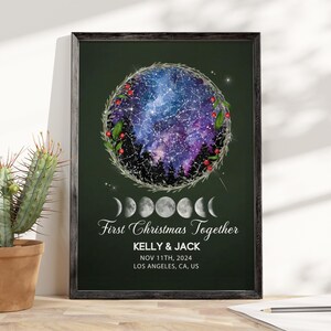 Personalisierte erste Weihnachten zusammen kundenspezifische Sternenkarte Leinwand / Poster, Einzigartiges Weihnachtsgeschenk, Sternenkarte nach Datum Jahrestag Gif