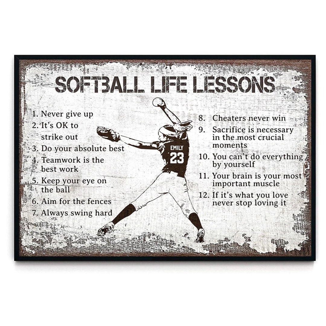 Softball Life Lesson Softball Personalized Poster, Softball Life