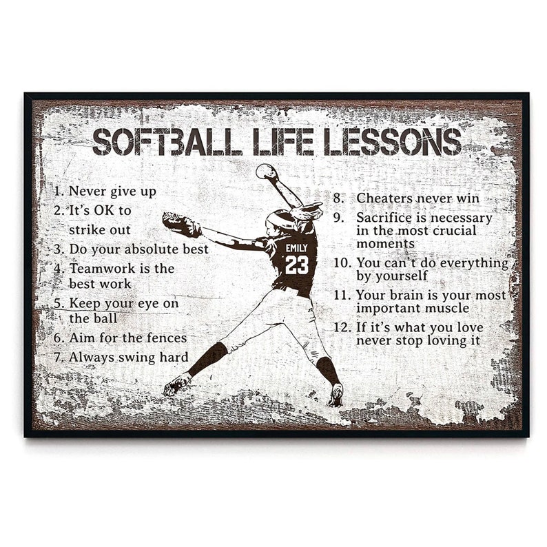 Life Lesson Sign Softball Life Lesson Personalized Poster, Canvas, Custom Softball Wall ...