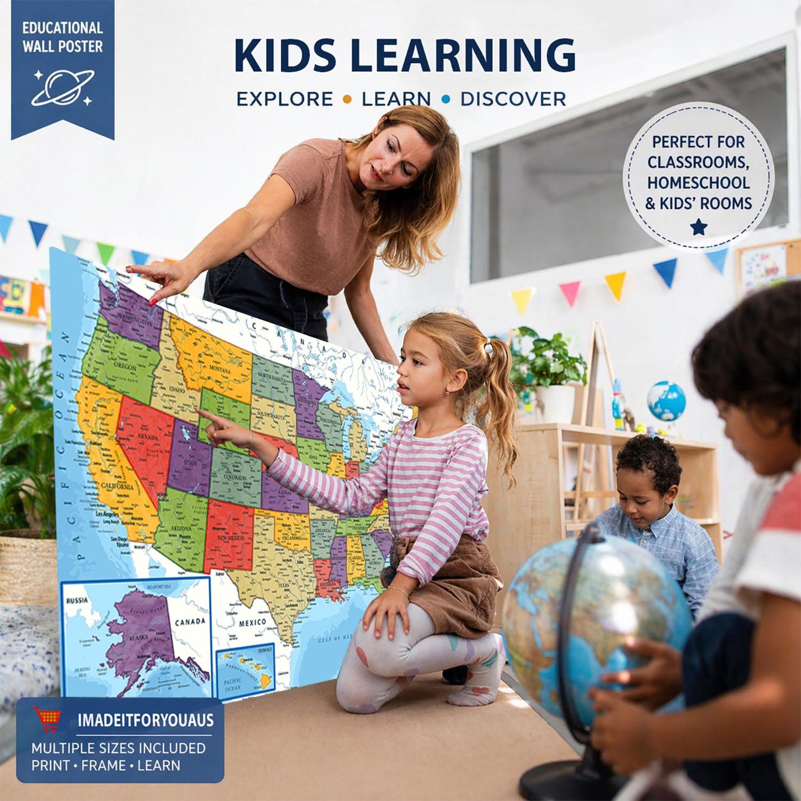 United States Wall Map Poster – Educational USA Chart – Classroom ...