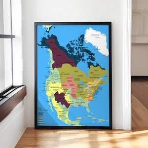 Poster con mappa delle tribù dei nativi americani – Arte murale storica educativa – Popoli indigeni del Nord America – Decorazione per aule e case