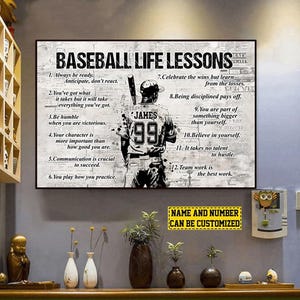 Baseball Life Lessons, Personalized Motivational Baseball Canvas Painting, Inspirational Quotes Wall Art, Poster Gift For Baseball Lovers