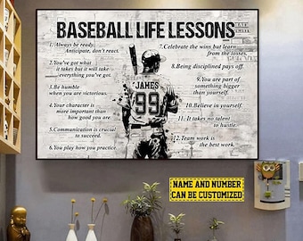 Baseball Life Lessons, Personalized Motivational Baseball Canvas Painting, Inspirational Quotes Wall Art, Poster Gift For Baseball Lovers
