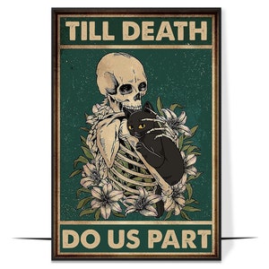 Till Death Do Us Part Poster, Black Cat Lovers Skeleton Halloween Living Home Decor Living Room