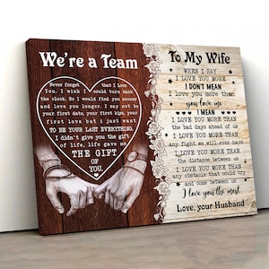 We&#39;re A Team Horizontal Canvas Poster Framed Print, Personalized Wedding Anniversary Gift, Custom Couple Gift for Wife Husband, Romantic Art