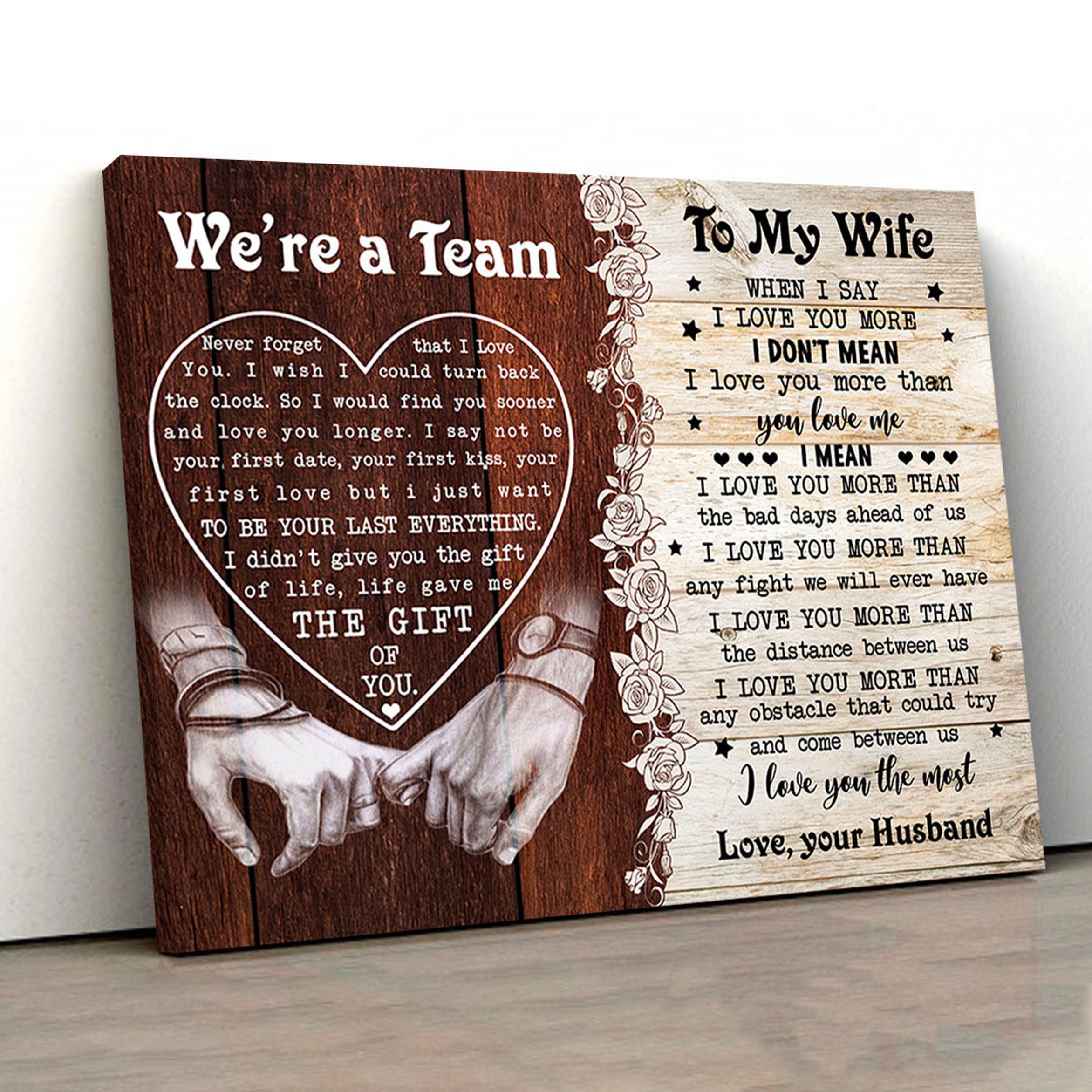 We're A Team Horizontal Canvas Poster Framed Print, Personalized Wedding Anniversary Gift, Custom Couple Gift for Wife Husband, Romantic Art