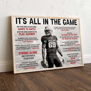 Personalized It’s All In The Game Football Poster - Custom Football Wall Art for Boys - Sports Canvas Print - Kids Football Room Decor