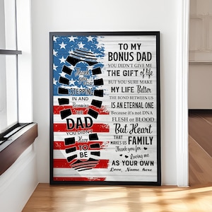 Thank You For Stepping In And Becoming The Dad Poster, Bonus Dad Gift, Stepfather Appreciation Wall Art, Father’s Day Canvas Print