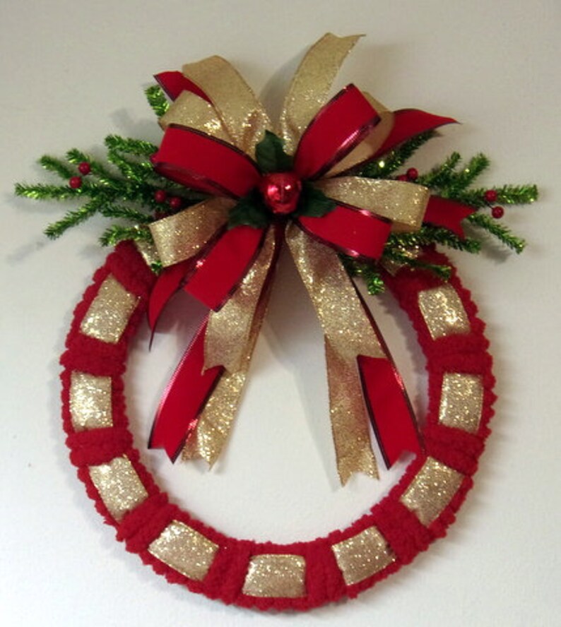 Red and Gold Ribbon Wreath Etsy