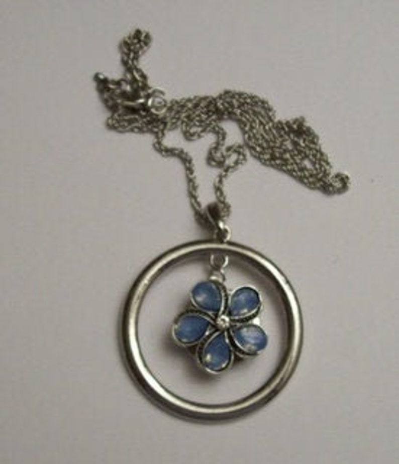 Light Blue Rhinestone Snap on Flower Pendant