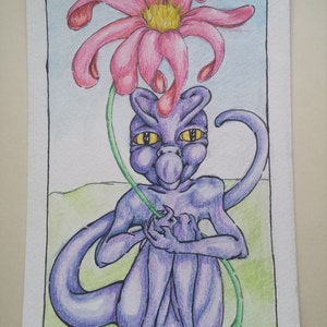 Baby Dragon with Flower print 5x7 of original Artwork