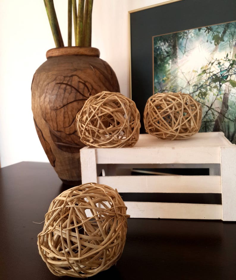 Big Wicker Balls 3 Large Decorative Balls Rustic Decor Etsy