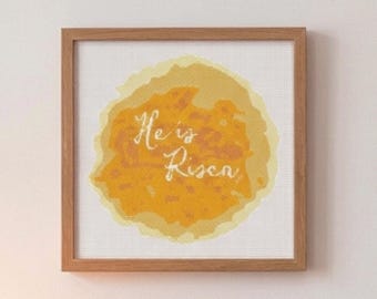 Watercolor Easter cross stitch pattern modern Bible verse religious cross stitch counted Psalm quote He is risen Christian catholic