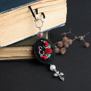 Handmade multi strand personalized bookmark for Bible with cross Beaded floral custom ribbon book mark  monogram Christian religious gift