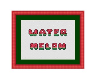 Watermelon alphabet cross stitch pattern modern counted Summer fruit font xstitch kids PDF ABC script Capital letters 20 stitches