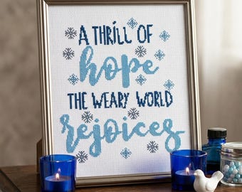 Christmas religious cross stitch pattern modern Bible verse cross stitch scripture Psalm quote A thrill of hope Positive saying PDF counted