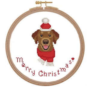 Christmas Chocolate labrador cross stitch pattern Modern cross stitch dog counted simple Merry Christmas card ornament cross stitch lab
